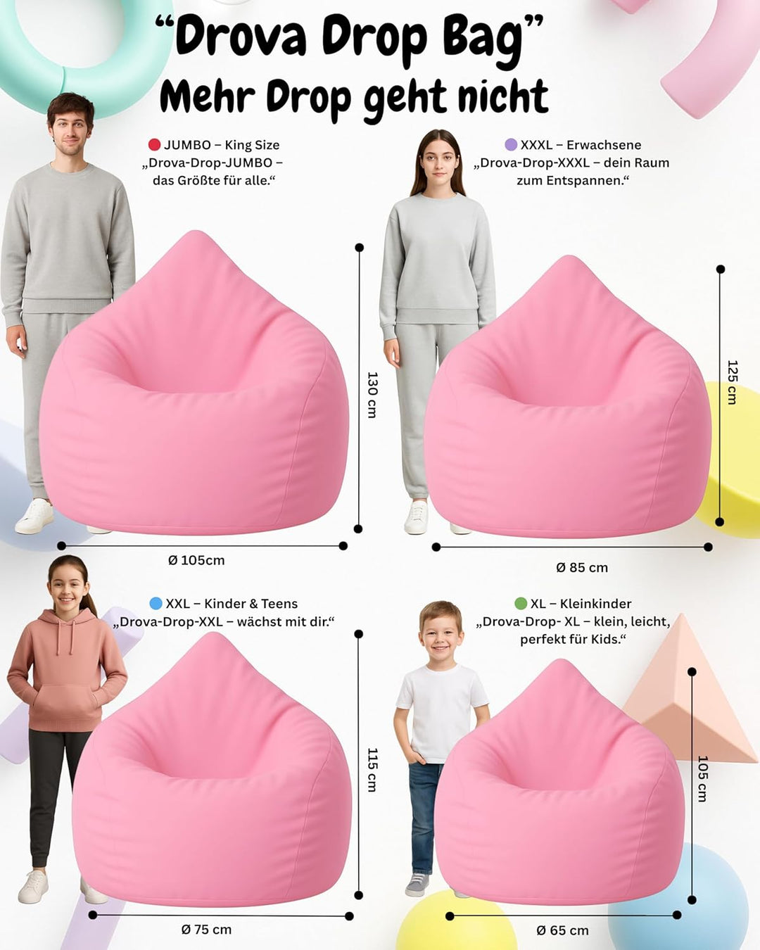 PATCH HOME Sitzsack Tropfenform mit Reissverschluss Nachfüllbar - für In & Outdoor - mit Styropor Fü