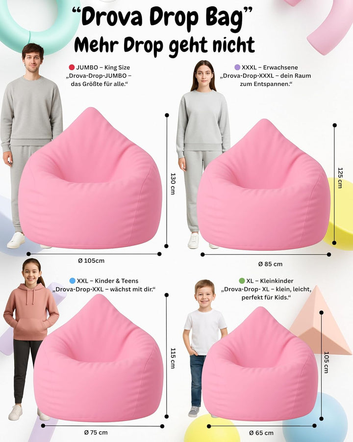 PATCH HOME Sitzsack Tropfenform mit Reissverschluss Nachfüllbar - für In & Outdoor - mit Styropor Fü