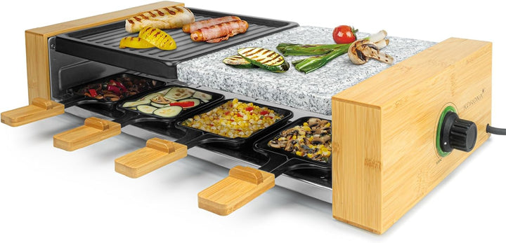 Korona 45090 Raclette Grill für 8 Personen| Hochwertiges Bambus Design | Mit geteilten Grillplatten,