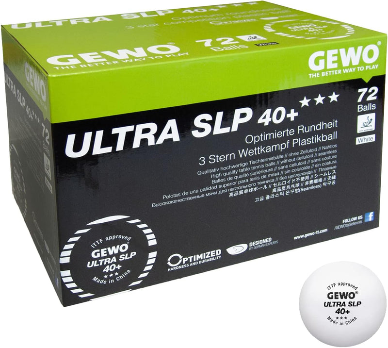 GEWO Ultra SLP Tischtennisbälle - 3 Sterne Tischtennis-Ball aus Plastik 40+ ohne Naht - ITTF-zertifi