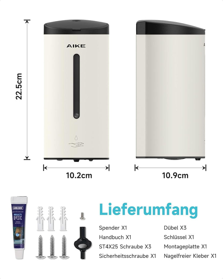 AIKE AK1205 Seifenspender Automatisch Wandbefestigung Edelstahl, 800ml Kommerzieller Automatischer F