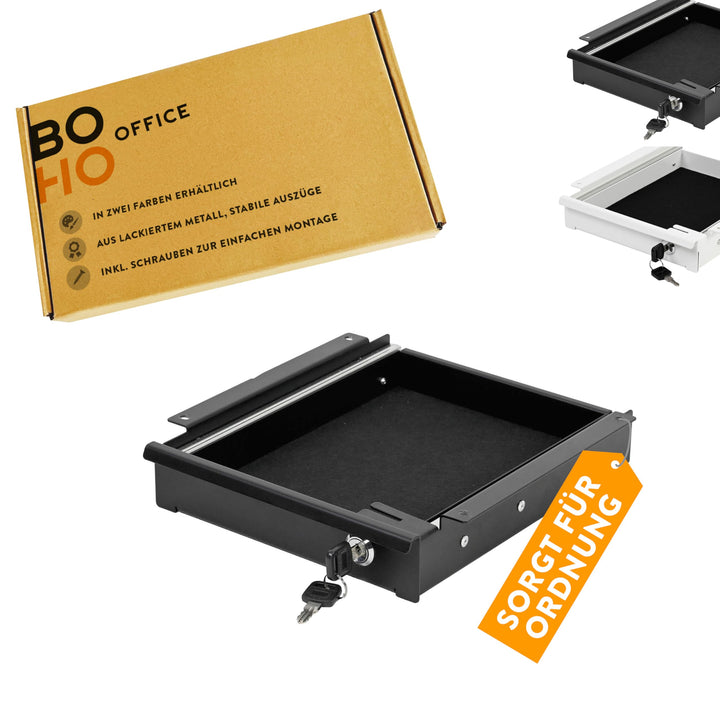 boho office® Schreibtisch Schublade schwarz – abschliessbar mit Schloss, inkl. Organizer & Filz, Unt