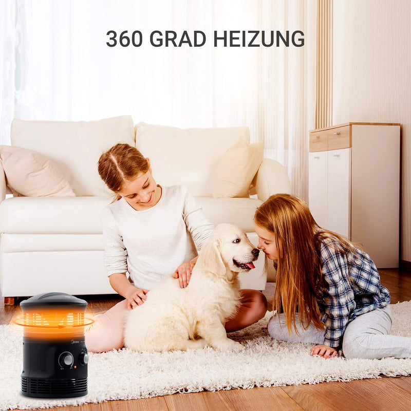 Midea NF18-17PA 1800W Mini Heizlüfter mit 360 ° Weit Verbreitete Oszillation, 2 Heizstufen, Programm