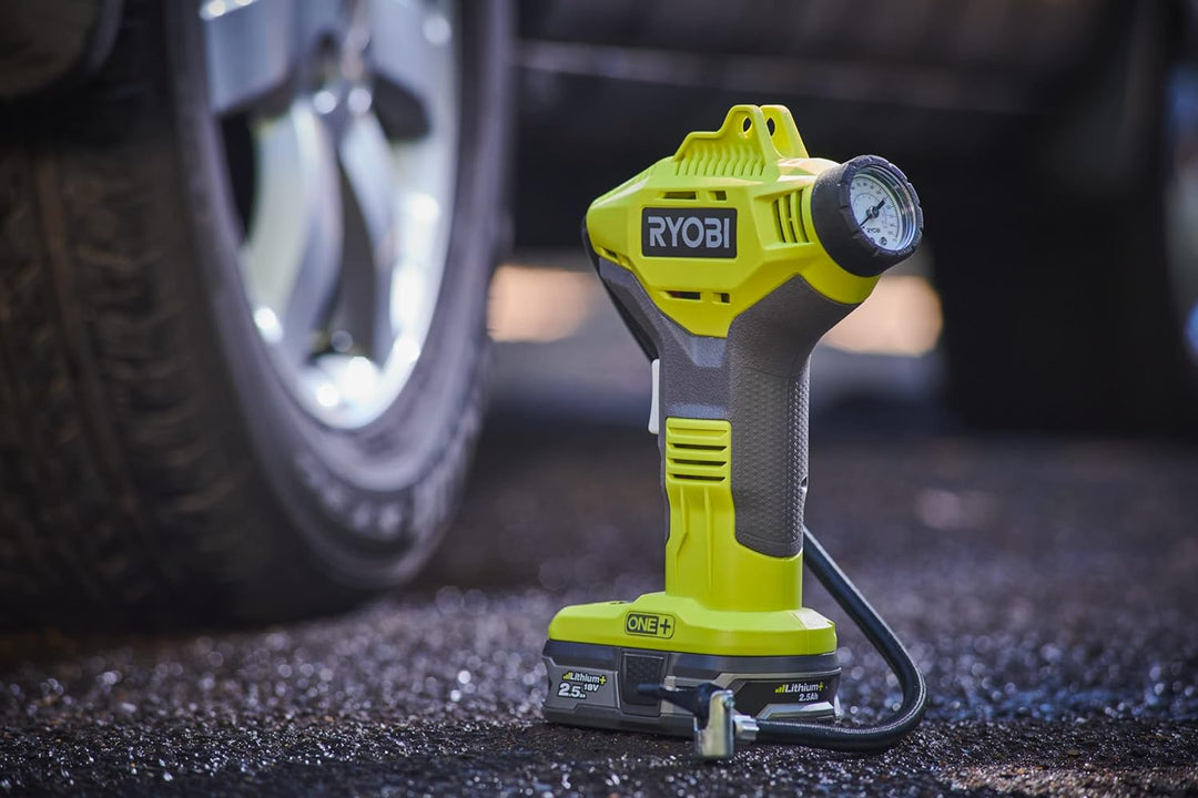 RYOBI 18V ONE+ Akku-Handkompressor R18PI-120GJ (Luftstrom 16 l/min, Max. Druck 10,34 bar, inkl. 3 Au