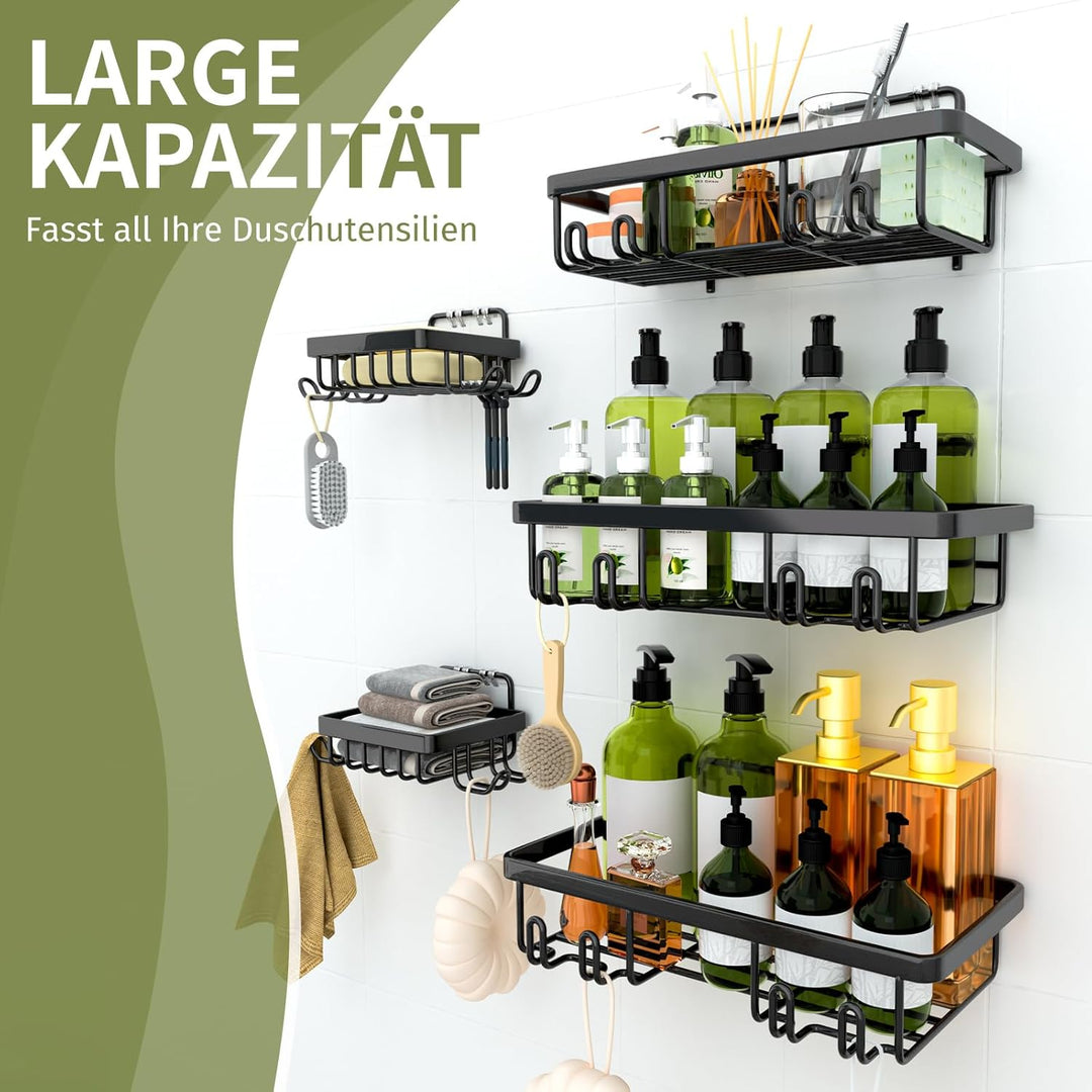 TGNISI Duschablage Ohne Bohren 5 Set mit Seifenhalter Badezimmer Regal Badezimmer Organizer Schwarz