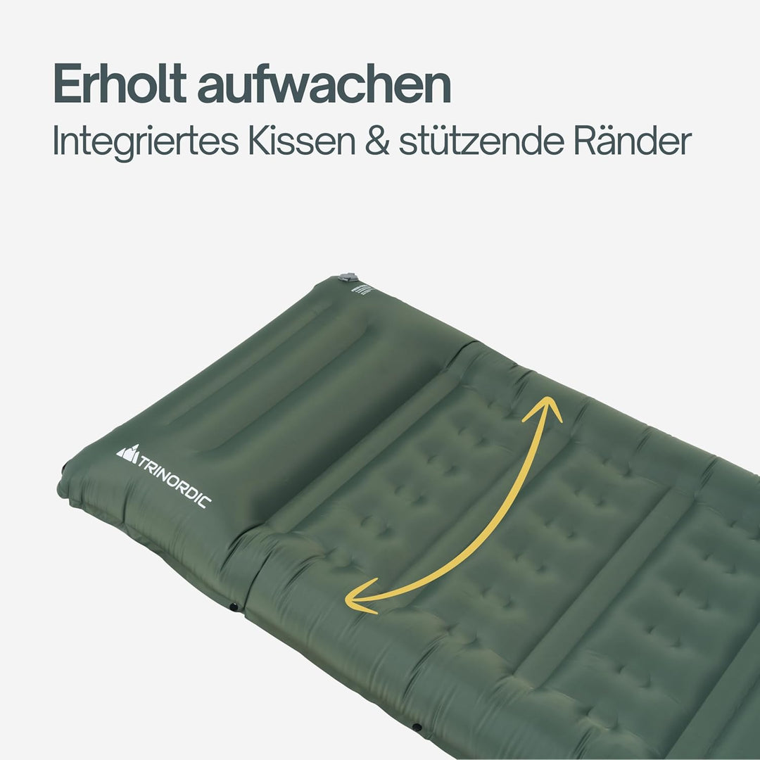 Trinordic Extradicke Aufblasbare Isomatte - 12cm Dick & 70cm Breit mit Fusspumpe & Kissen - Camping