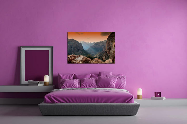 deyoli atemberaubender Zion-Nationalpark im Format: 80x60 als Leinwandbild, Motiv fertig gerahmt auf