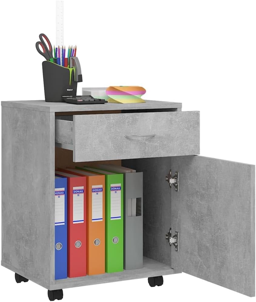 Rollcontainer mit Schublade und Tür, Büroschrank für Wohnzimmer, Schlafzimmer, Office, Robust und la