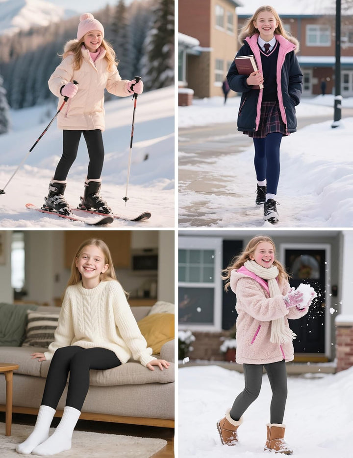 KEREDA Mädchen Leggings Thermo Gefüttert Warme Winter Dicke 2er-Pack 128-134 Schwarz/Dunkelgrau, 128