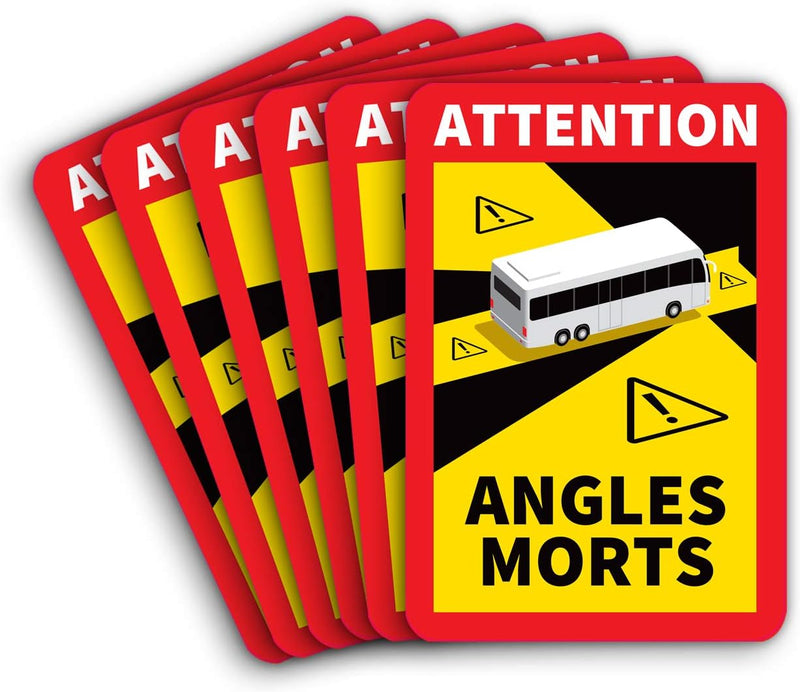 6 Stück Attention Angles Morts Magnetschilder 25 x 17 cm Magnet für BUs und Wohnwagen Warntafel Hinw