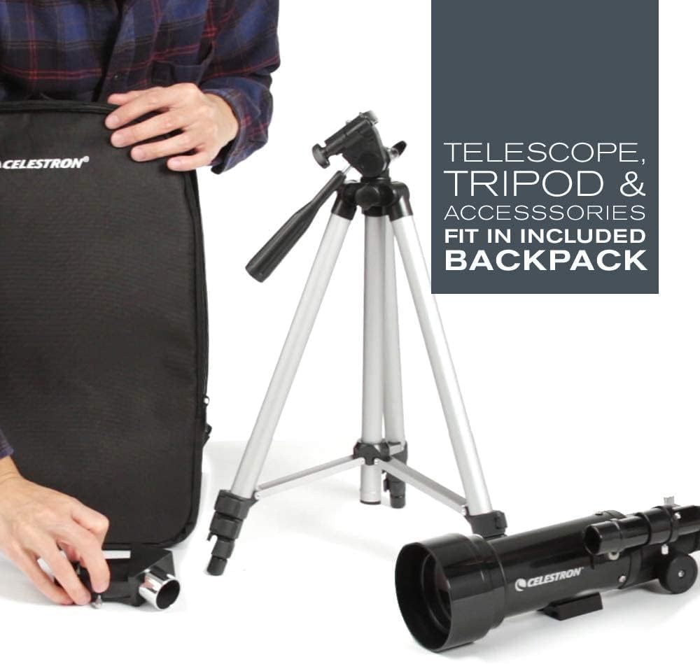 Celestron 21035 Reiseteleskop 70 Tragbares Refraktorteleskop-Set mit Rucksack, Schwarz TravelScope 7