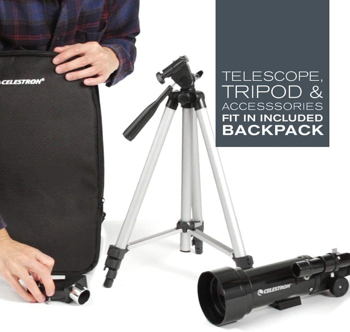 Celestron 21035 Reiseteleskop 70 Tragbares Refraktorteleskop-Set mit Rucksack, Schwarz TravelScope 7