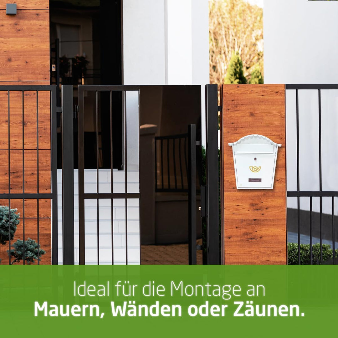 Amig 7463 - Aussenbriefkasten Modell 1, aus Stahl, Farbe Weiss, Masse 37 x 32 x 10,5 cm (DIN-A4-Papi