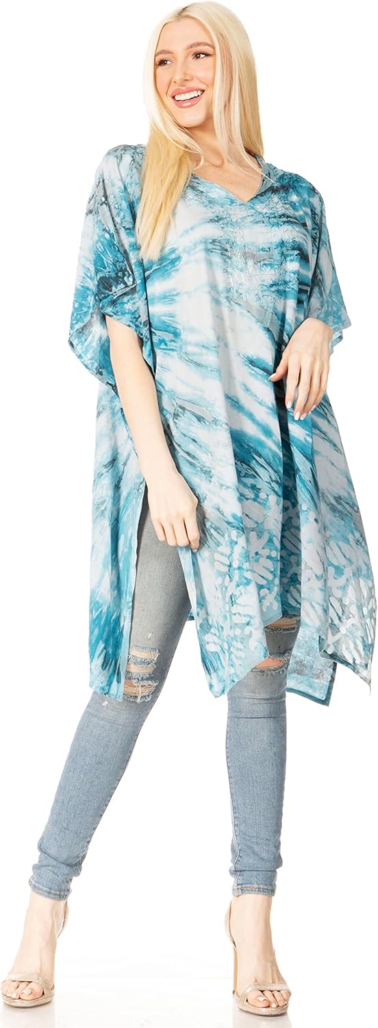 Sakkas Marcy Damen Kaftan Top Tunika Kleid V-Ausschnitt Lose Sommer Boho Swing Coverup Einheitsgröss