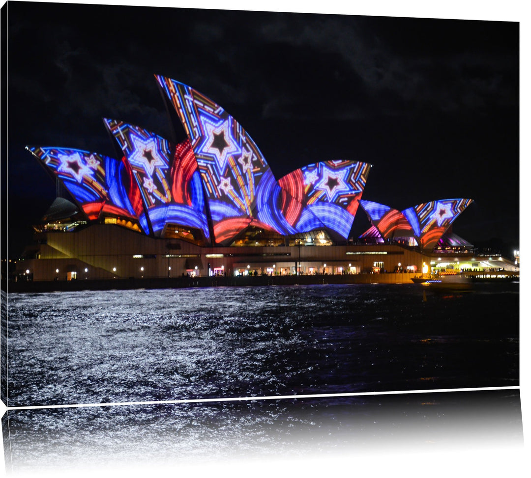 Dark Sydney Opera House Sternenbeleuchtungauf Leinwand, XXL riesige Bilder fertig gerahmt mit Keilra