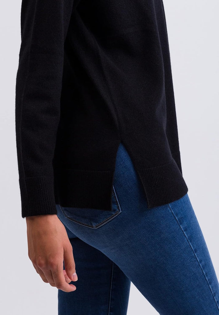 100% Kaschmir Damen Pullover mit geradem Schnitt und Seitenschlitz | Sweater V-Ausschnitt 2-fädig S