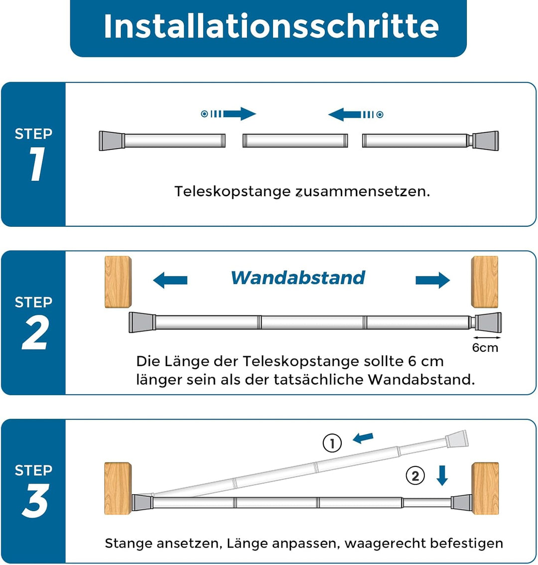 AIZESI 2 Stück Gardinenstange ohne Bohren 70-120cm Teleskopstange Vorhangstange Duschvorhangstange S