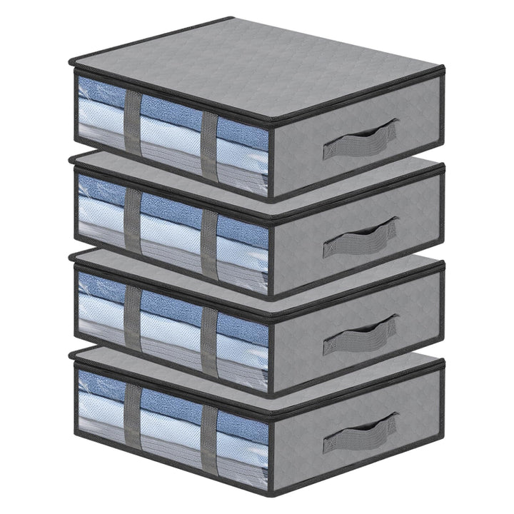AiQInu Unterbett Aufbewahrungsbox,4 Stück Unterbettkommode mit Sichtfenster und 4 Haltegriffen 60x 4