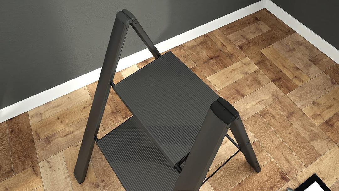 Anodized Aluminium Steps Stool Leonardo 2 Black 2 steps Schwarz, 2 steps Schwarz