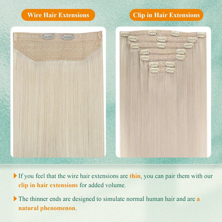 Easyouth Draht on Human Haar Remy Extensions Echthaar mit Draht 78g 40 cm Farbe Platinblond Secret W