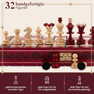 Schachbrett Holz Hochwertig | Master of Chess Schachspiel Holz Rote | Chess Set 35cm | Handgefertigt