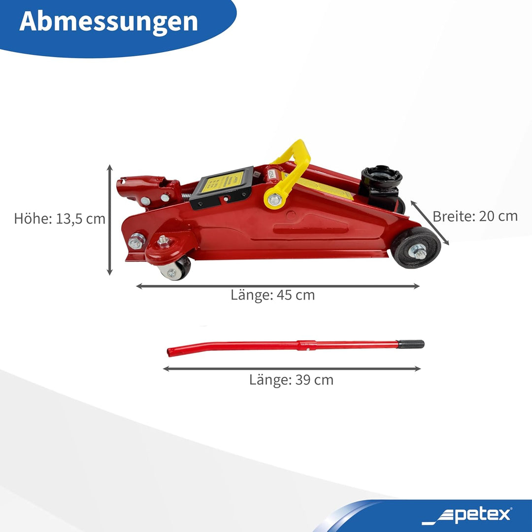 PETEX Rangierwagenheber, 2 T, hydraulisch + 2X Unterstellböcke, höhenverstellbar und faltbar, 2 T, r