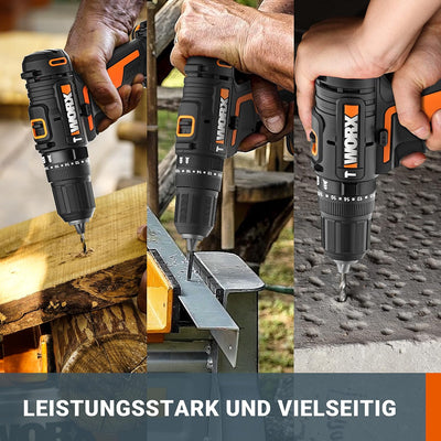 WORX WX370.9 Akku Schlagbohrschrauber 20V - 50Nm, 2-Gang-Getriebe & LED-Licht - zum Schrauben, Bohre