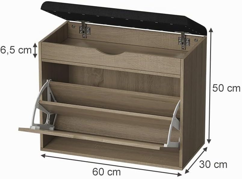 Vicco Schuhbank Schufy, Sonoma, 60 x 51 cm mit 2 Fächern, Sonoma