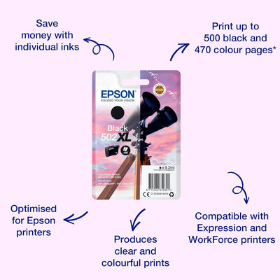 Epson Original 502XL Tinte Fernglas Singlepack schwarz XL, XP-5100 XP-5105 XP-5150 XP-5155 WF-2860DW