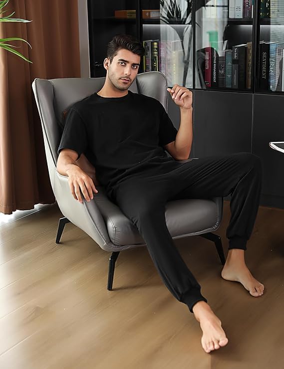 Marvmys Schlafanzughose Herren Lang mit Bündchen Einfarbige Pyjamahose für Männer Schlafhose Haushos