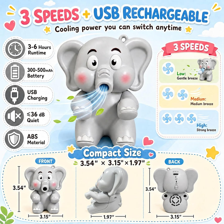 Kühlender Mini-Ventilator Zum Anklippen, Elefant Tragbarer Ventilator