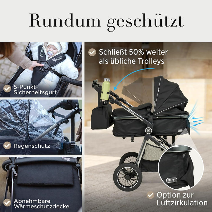 Kinderwagen 2 in 1 [Babywanne & Sportsitz] Buggy mit Aluminium-Gestell | Kinderbuggy Höhenverstellba