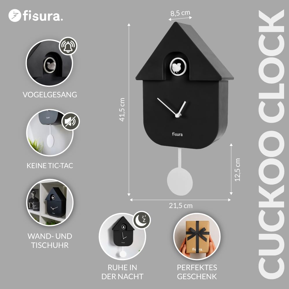 FISURA - Kuckucksuhr. Wanduhr. Original Geschenk Wanduhr. 3 AA-Batterien Nicht enthalten. Masse: 21,