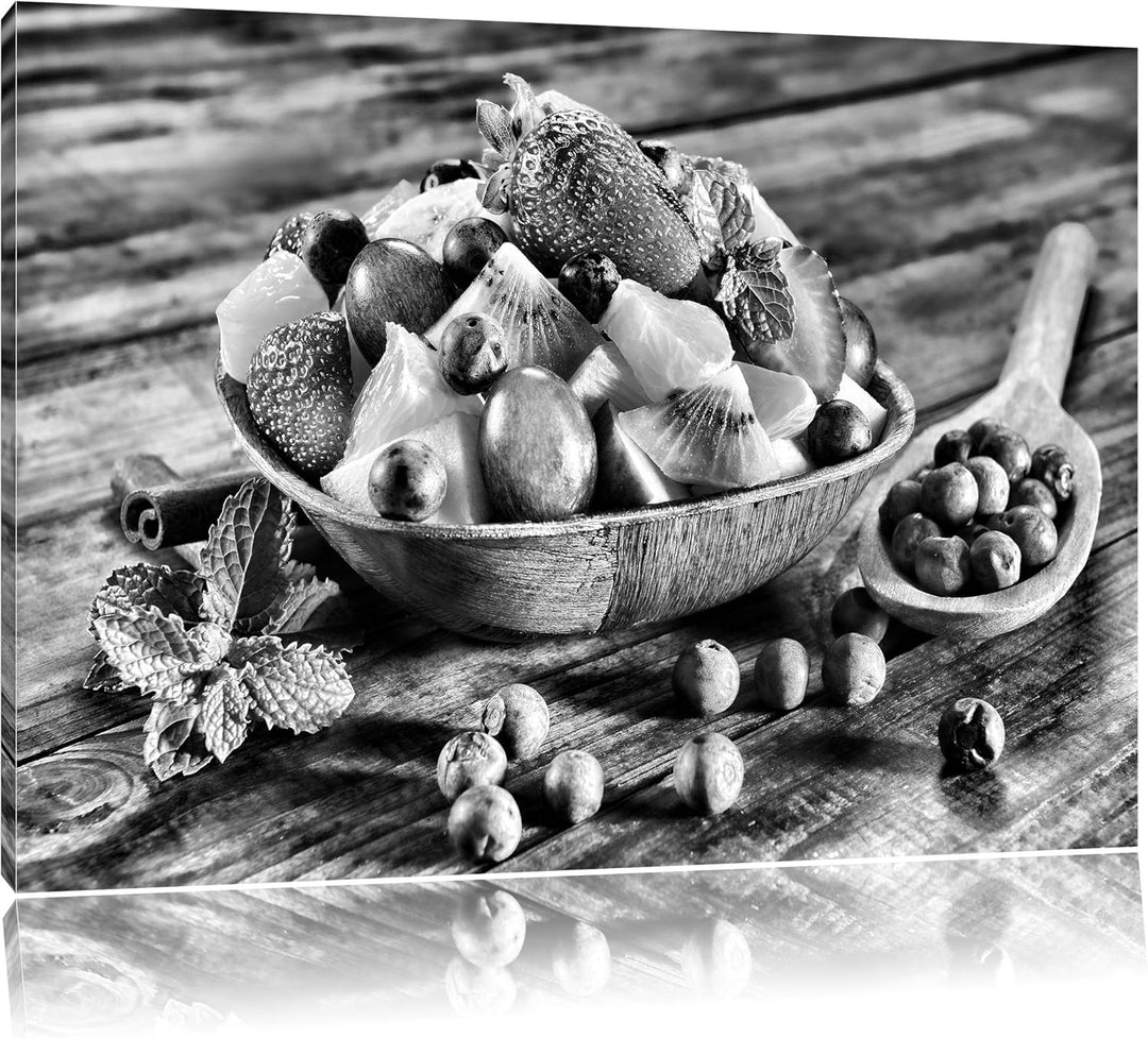 Pixxprint Monocrome, Fruits Apfel Weintraube Kirsche Obstkorb, Format: 100x70 auf Leinwand, 100x70
