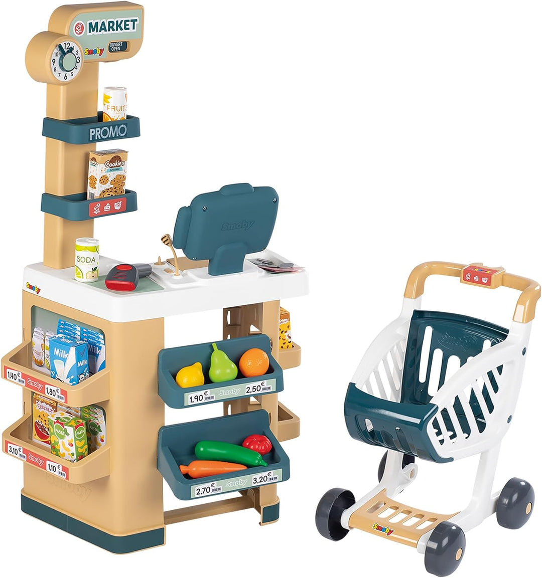 Smoby - Supermarkt mit Einkaufswagen - Spielsupermarkt mit Licht, Sound und Elektronischen Funktione