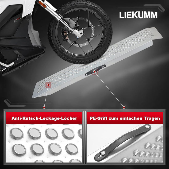 LIEKUMM 2X Auffahrrampe, Laderampe mit Stanze, 600kg/Paar Kapazität für Motorrad, ATV, LKW, Quad, Ra