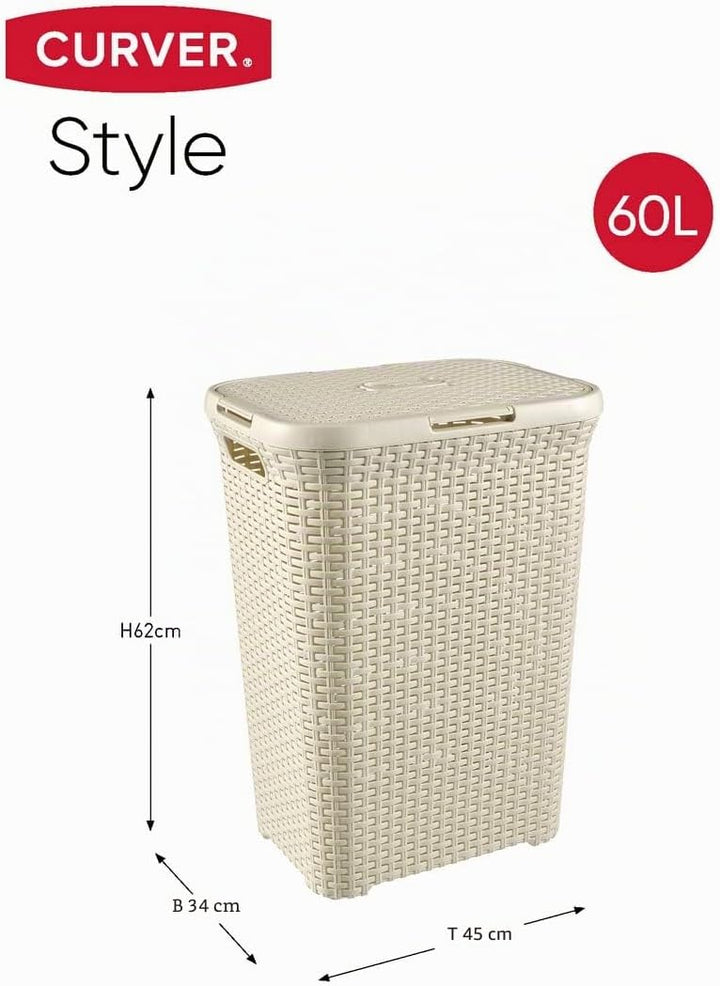 CURVER Style 60L Wäschebox, Plastik, Creme, 44.8 x 34.1 x 61.5 cm Einzelbett 44.8 x 34.1 x 61.5 cm,