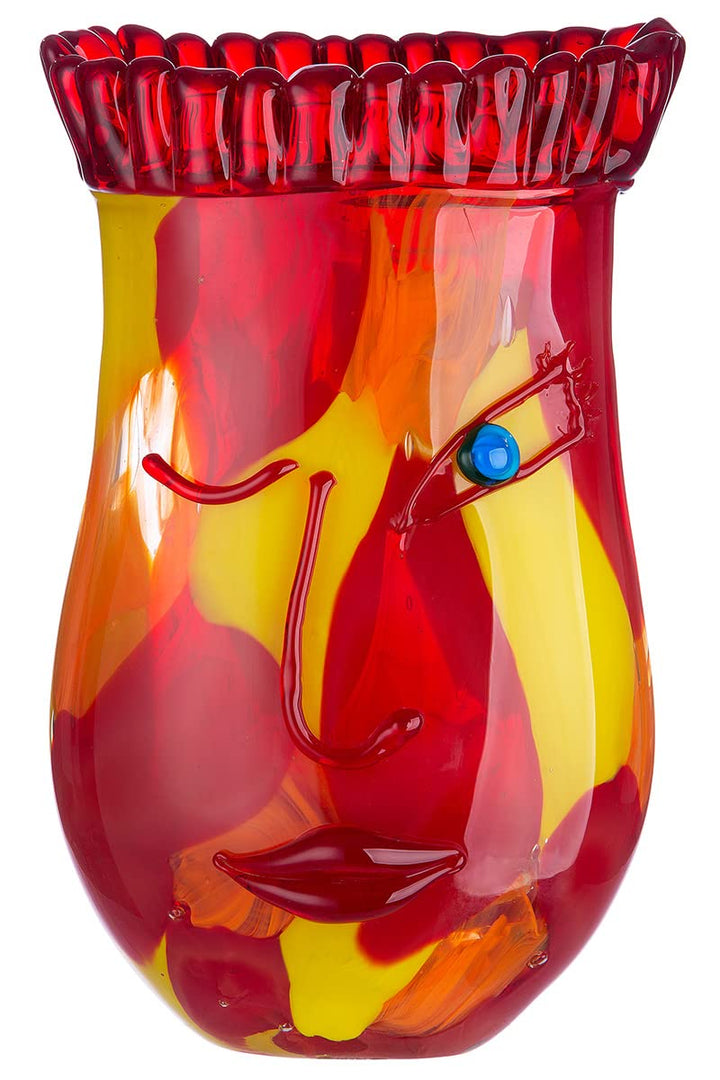 Glas Art Vase Dekovase Gesichtsvase - Deko Wohnzimmer - Geschenk für Frauen Geburtstag - Farbe: rot