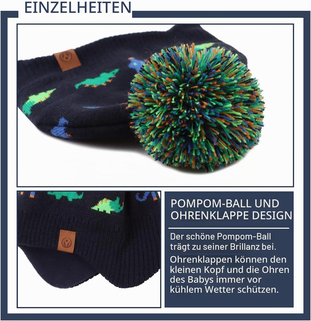 XIAOHAWANG Baby Strickmütze Winter Babymütze Junge Warme Kindermütze Junge Beanie Mütze Dicke Winter