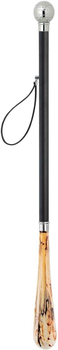 Design Schuhanzieher Schuhlöffel 70 cm mit silbernem Golfball als Griff, schwarzer Holzschaft