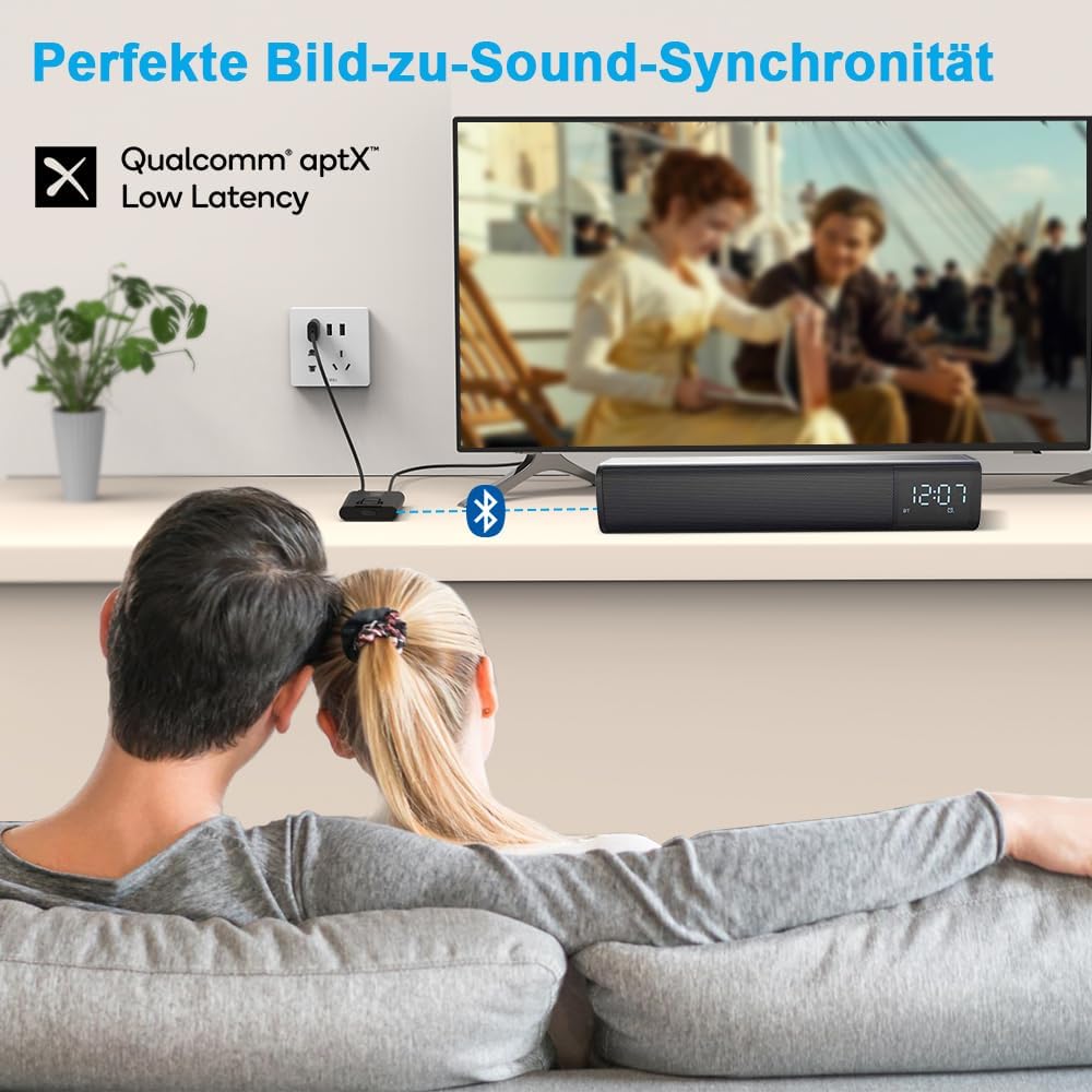 1Mii Bluetooth 5.3 Adapter Transmitter für TV Audio auf 2 Kopfhörer, 2-in-1 Bluetooth Sender Empfäng