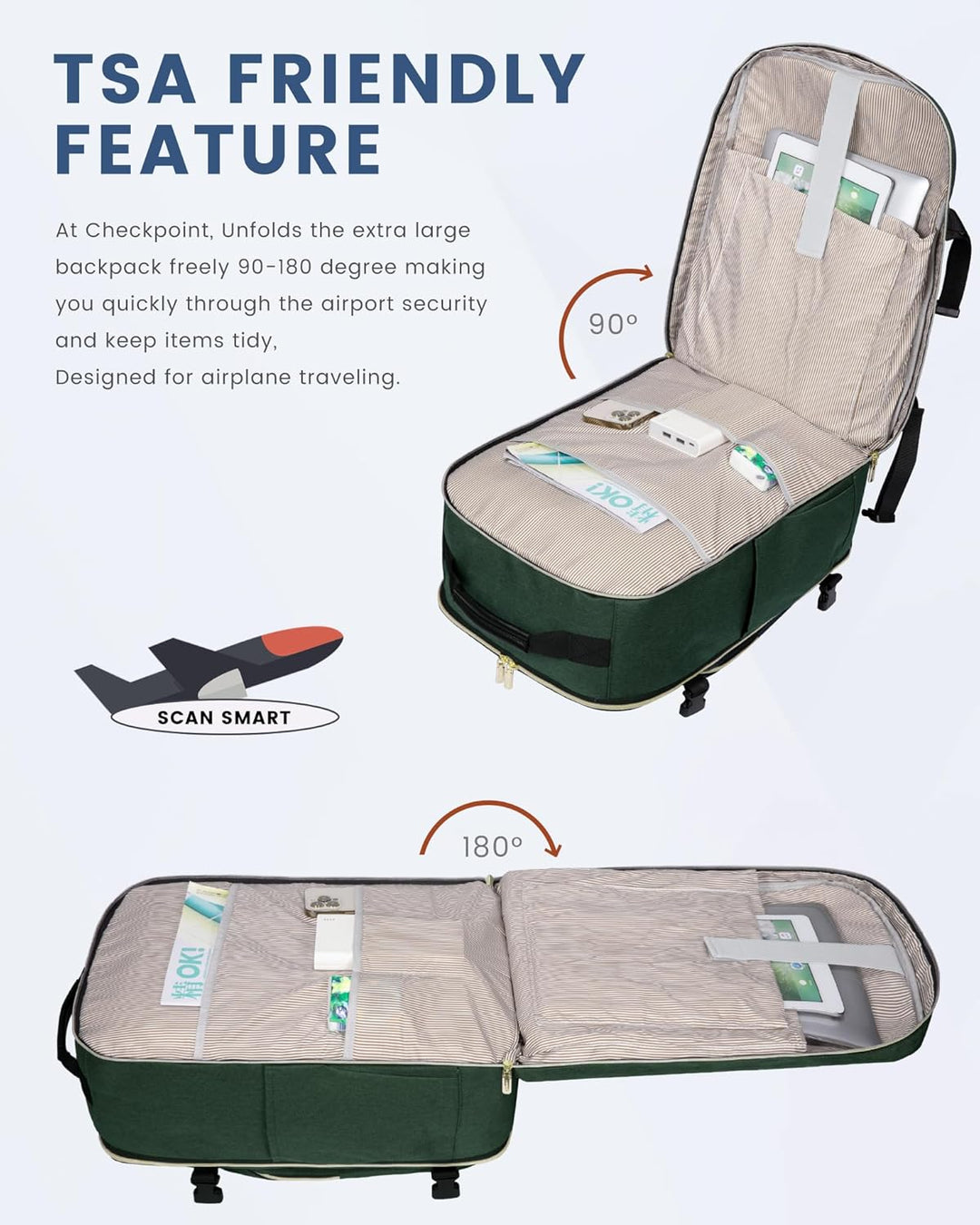 LOVEVOOK Handgepäck Rucksack Flugzeug, 40L Gross Reiserucksack Damen Kofferrucksack, Wasserdicht Rei