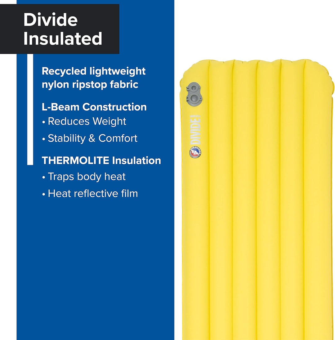 BIG AGNES Divide Insulated | Leichte, kompakte, 3-Jahreszeiten-Luftkammer-Isomatte, regulär, warmes