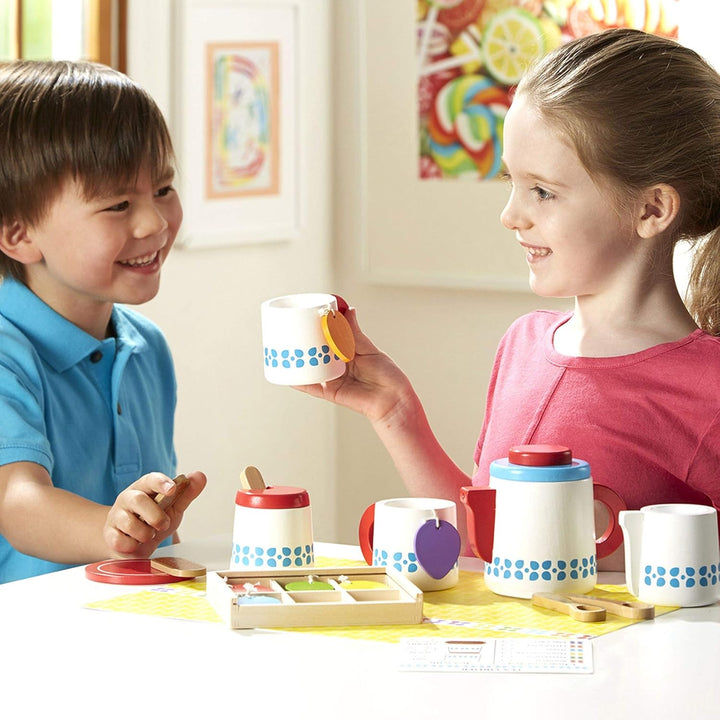 Melissa &amp; Doug Steep &amp; Serve Wooden Toy Tea Set , Wooden Toys , Kids Tea Set , Pretend Play , Play F