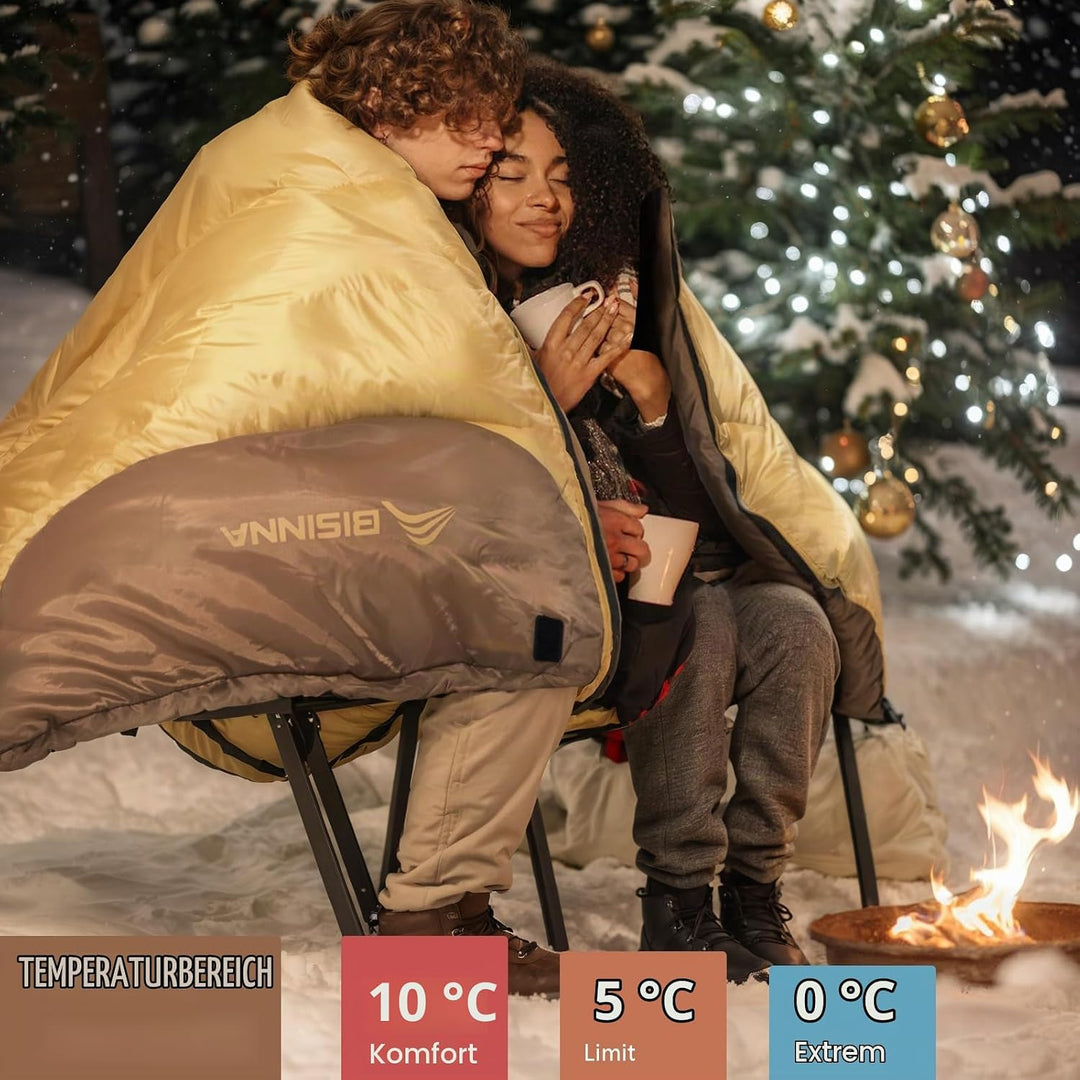 BISINNA Winter Doppelschlafsack für Erwachsene 2 Personen | Outdoor Warmer Schlafsack 3 Jahreszeiten
