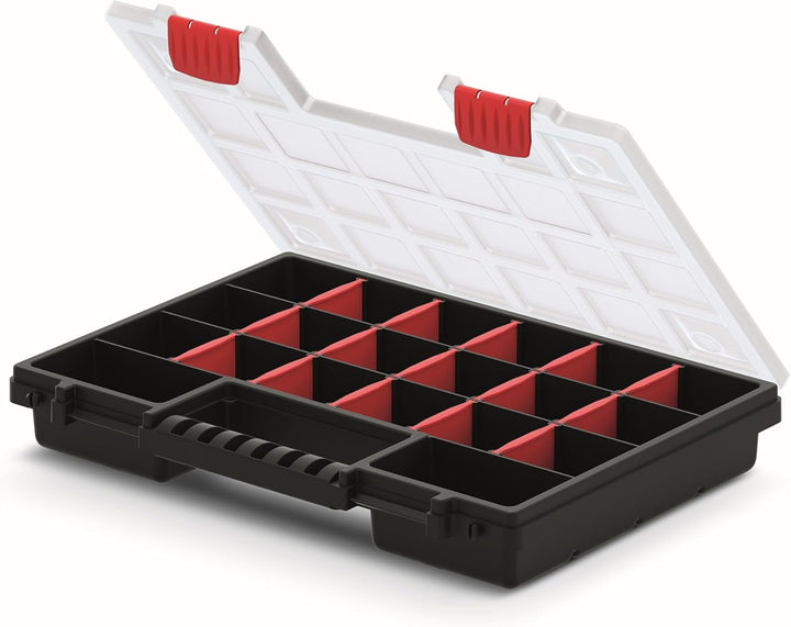Mivos Doppelseitig Sortimentskasten 344 x 249 x 100 mm - 2 seitig Sortimentsbox für Zubehör und Klei