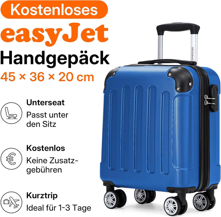 BEIBYE Handgepäck Koffer 45x36x20 cm, 15 Zoll Kabinenkoffer aus ABS mit 4 Rollen, Underseat Bordgepä