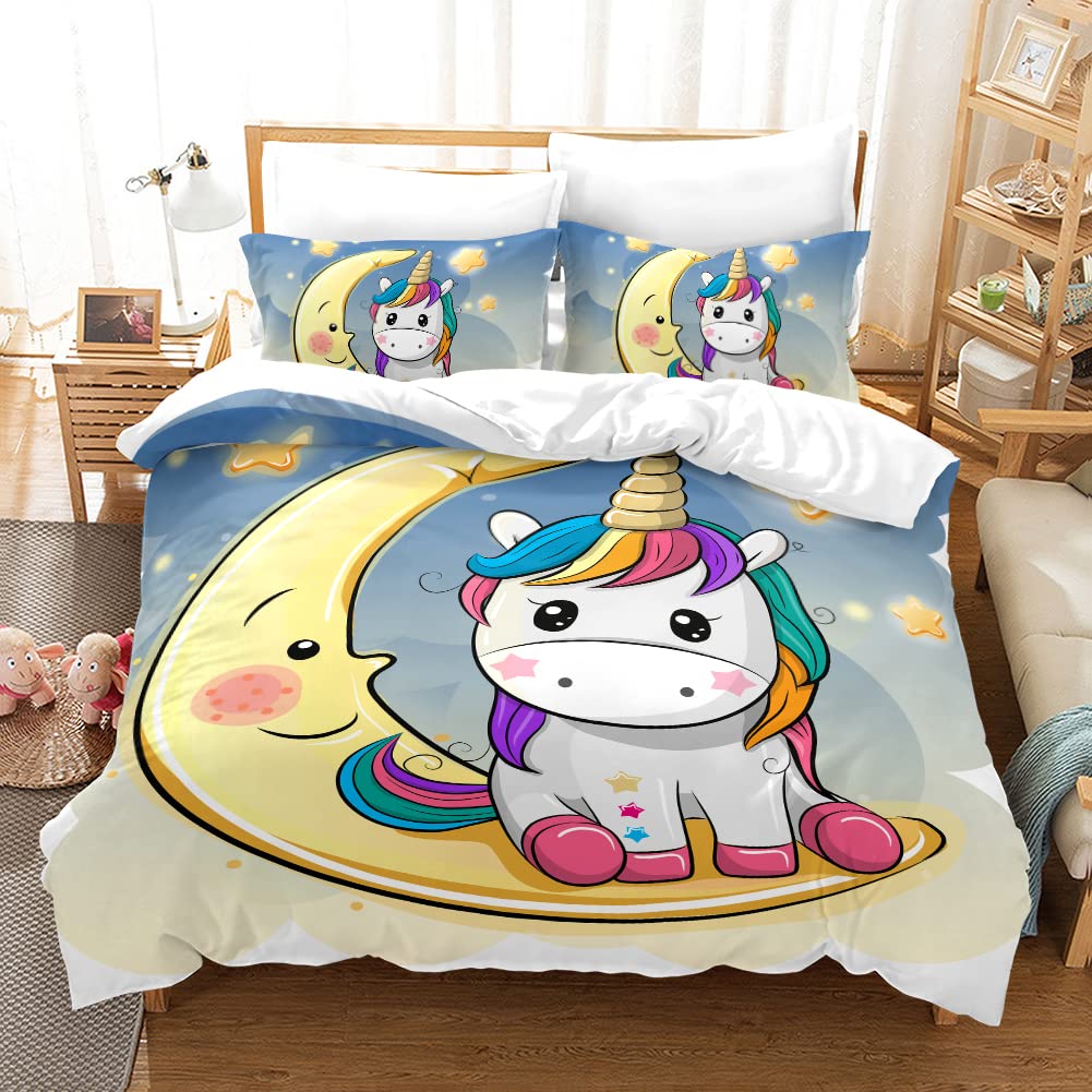 FEELJAM Bettwäsche-Set für Kingsize-Betten aus Mikrofaser, 220 x 240 cm, Einhorn-Bettbezug mit 2 Kis