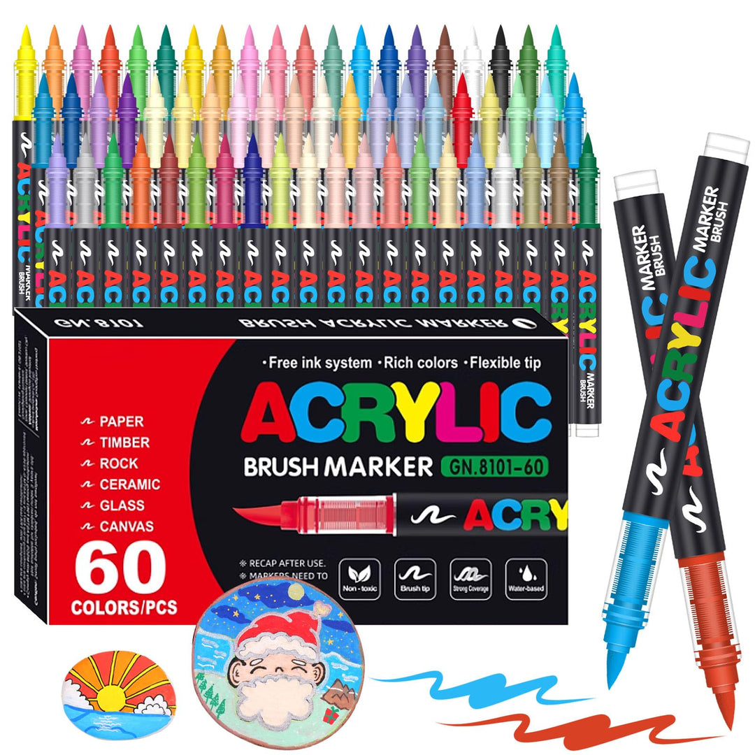 Laconile 60 Farben Acrylstifte für Steine Wasserfest, Brush Tip Acrylic Pens Set, Schnelltrocknend u