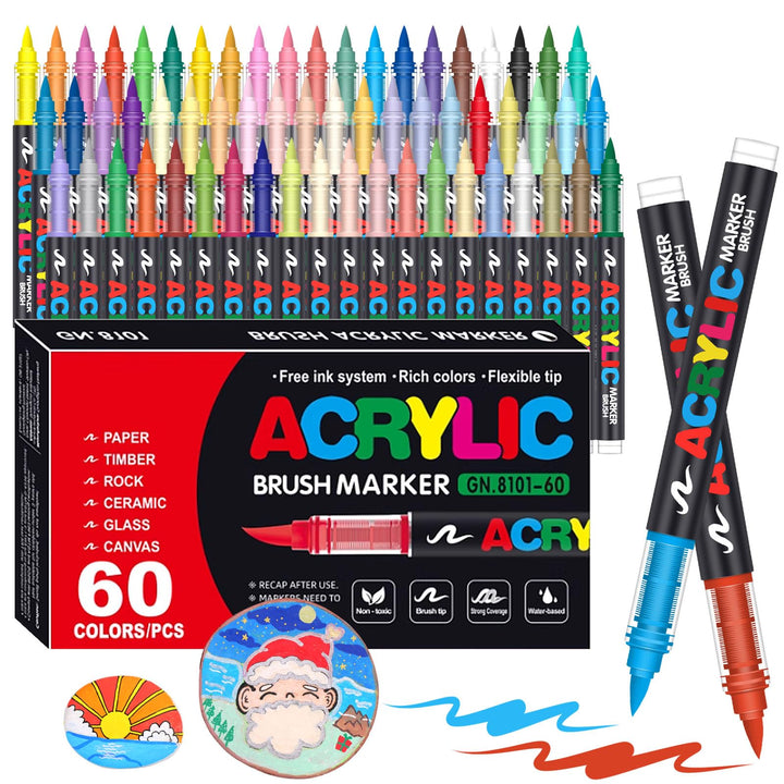 Laconile 60 Farben Acrylstifte für Steine Wasserfest, Brush Tip Acrylic Pens Set, Schnelltrocknend u